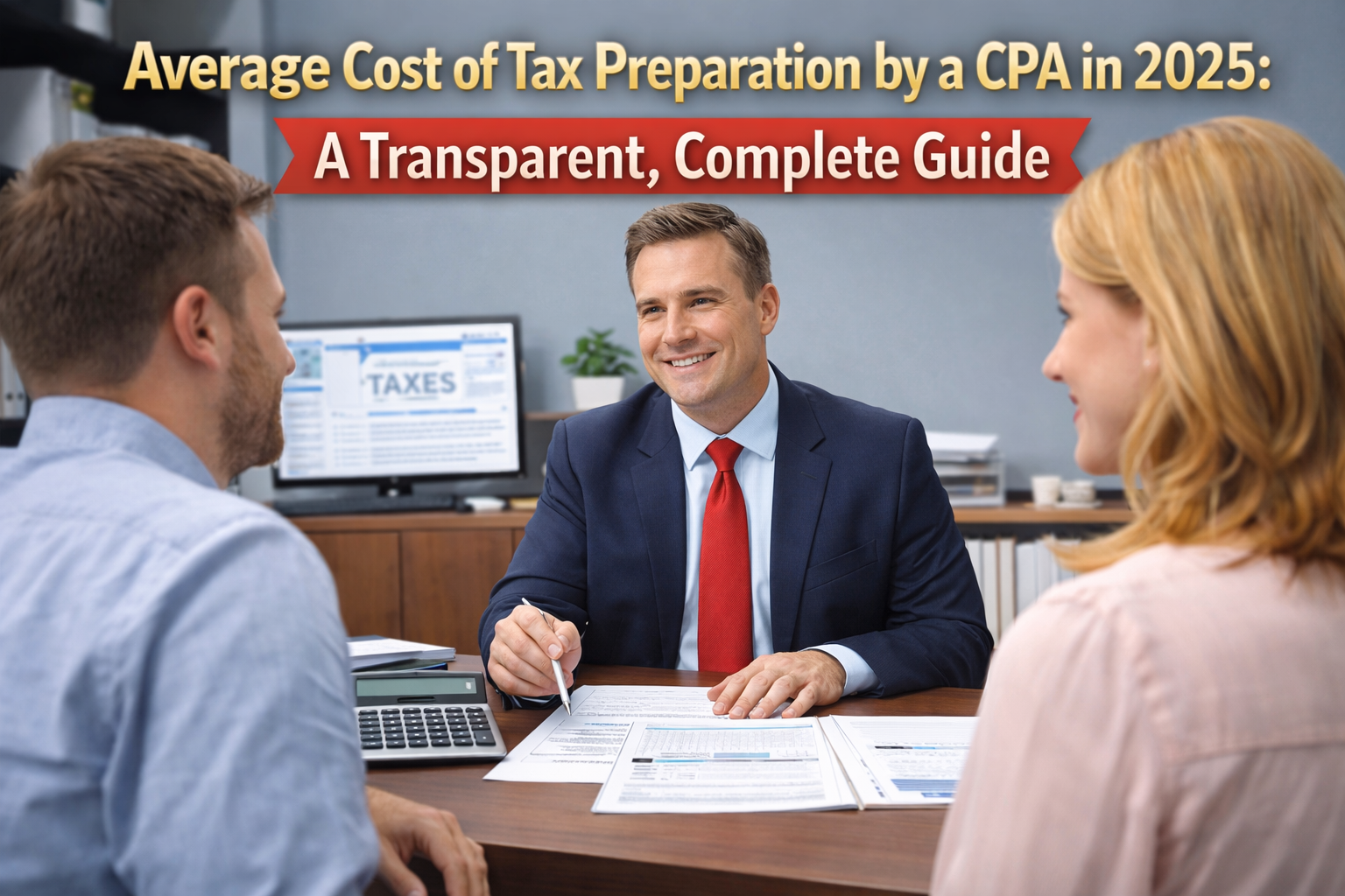CPA reviewing tax preparation costs with client at desk — Advance Tax Relief Orange County
